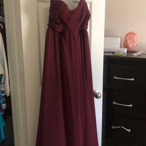 Wine color bridesmaid dress.